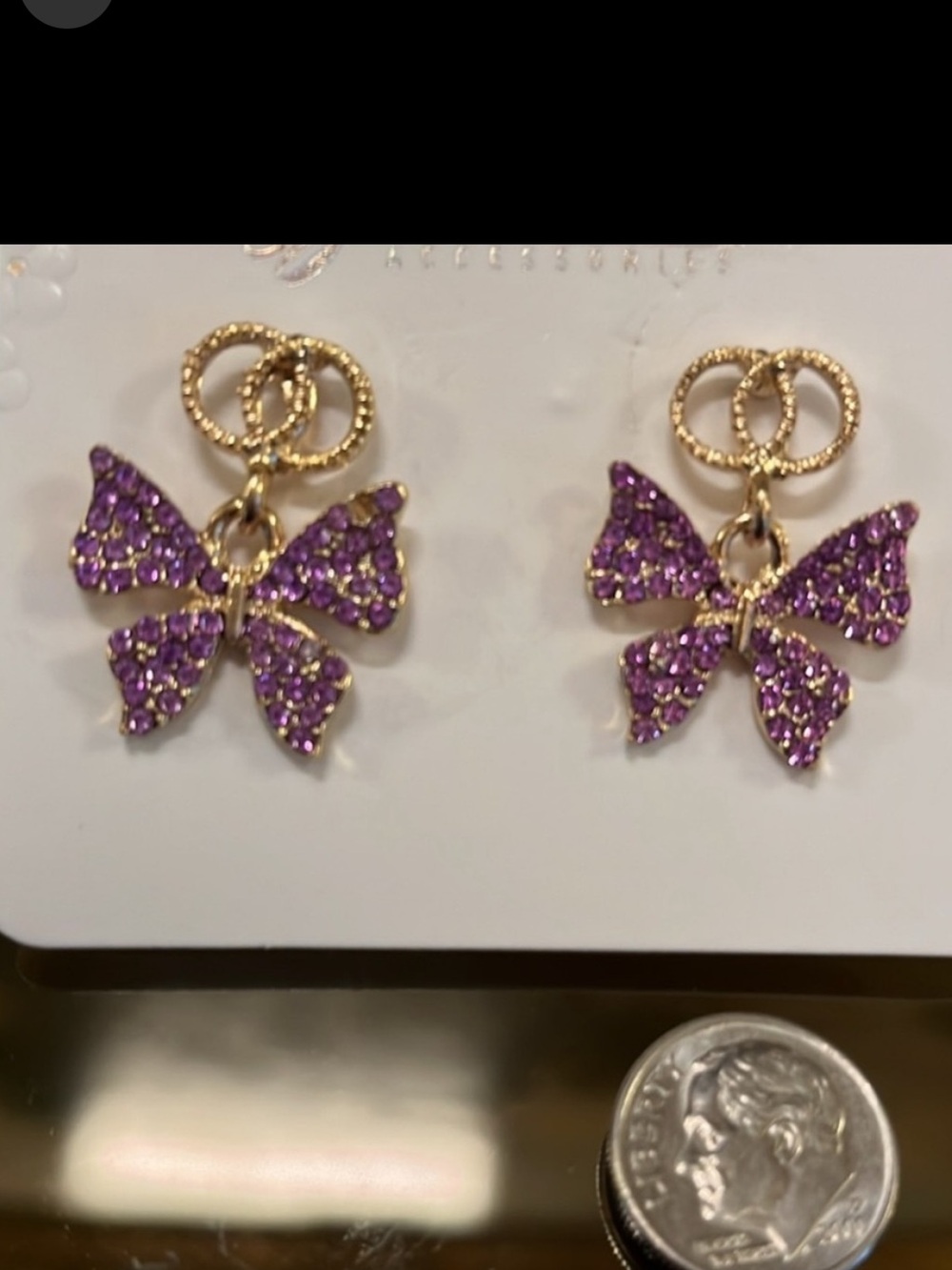 Purple and Gold Bow Stud Earrings